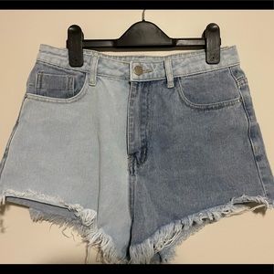 Two toned denim jean shorts